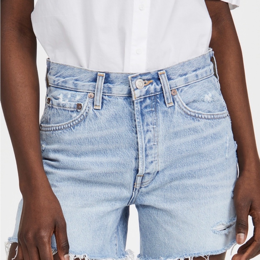 Agolde Light Blue Parker Long Jean Shorts